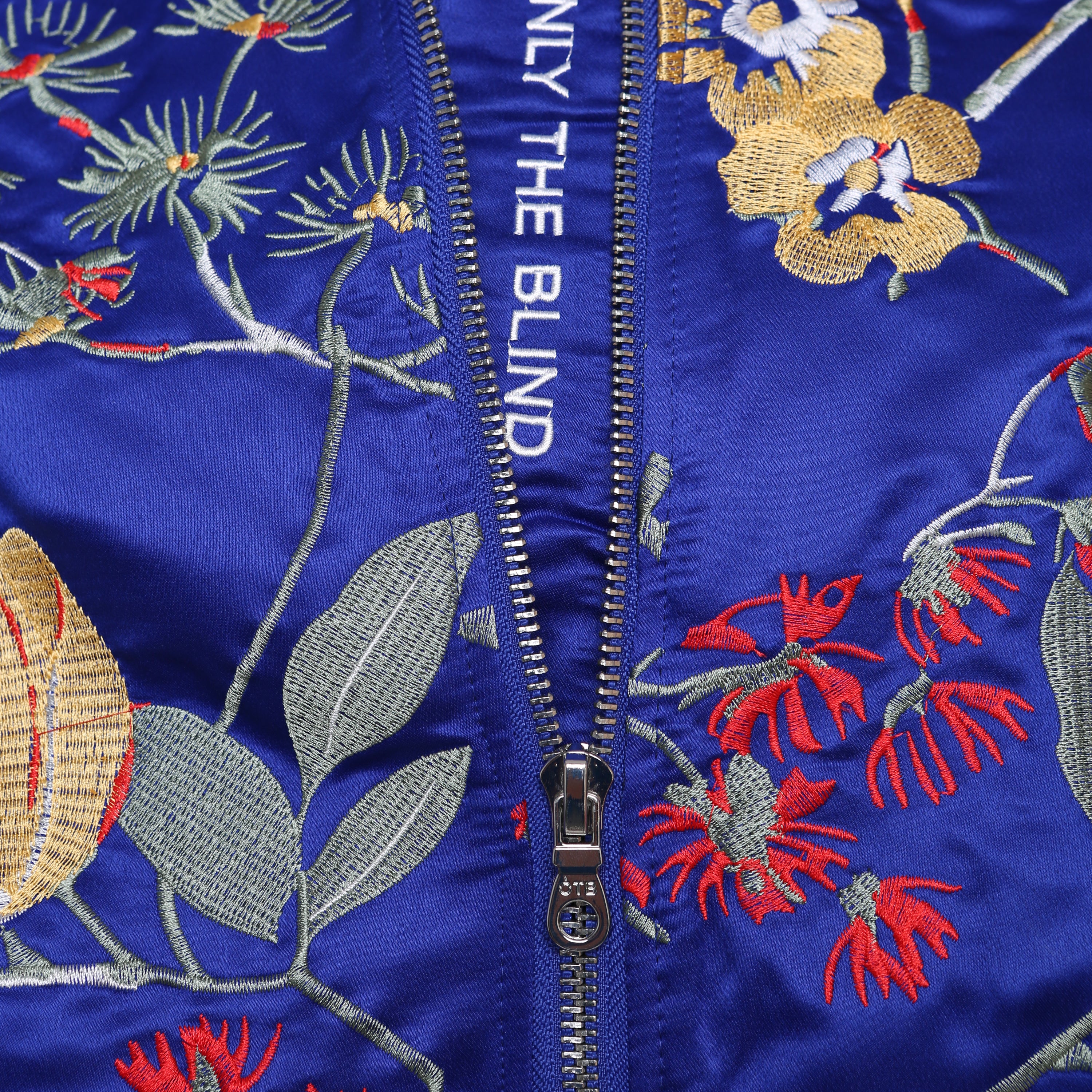 Signature Satin Mazarine Embroidered Bomber Jacket