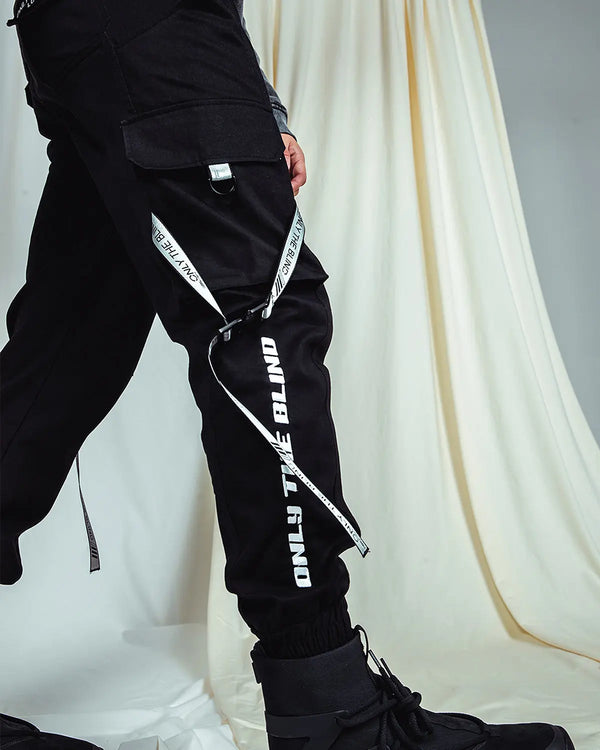 Black Embroidered Logo Cargo Bottoms