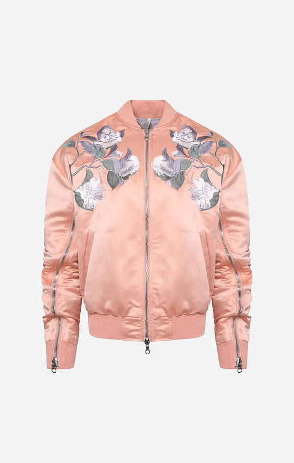 Signature Satin Peach Embroidered Bomber Jacket