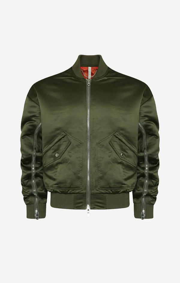 Signature Satin Khaki Bomber Jacket