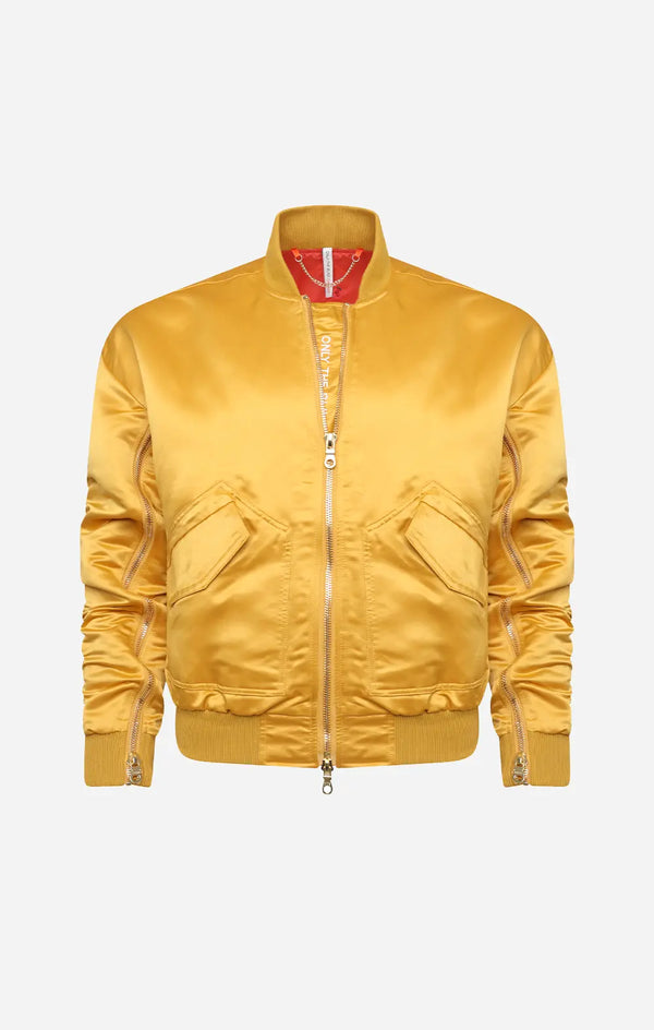 Signature Satin Gold Bomber Jacket