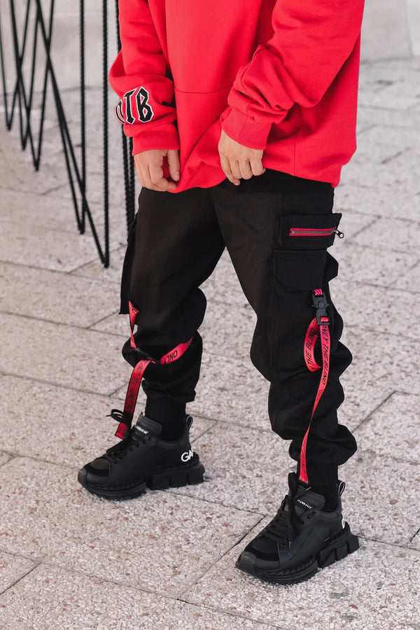 Black/Red Strapped Cargo Bottoms