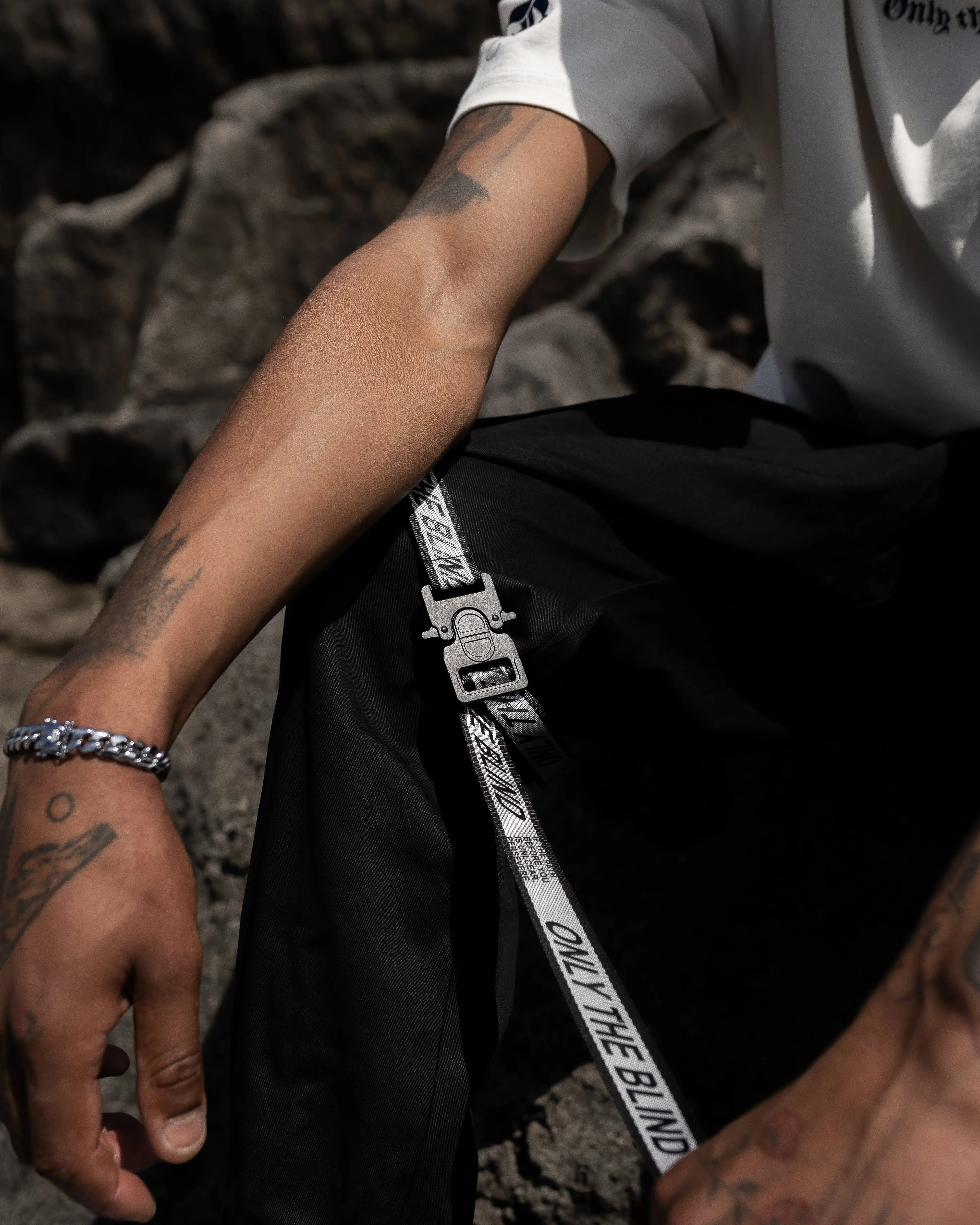 Black/White Strapped Cargo Bottoms