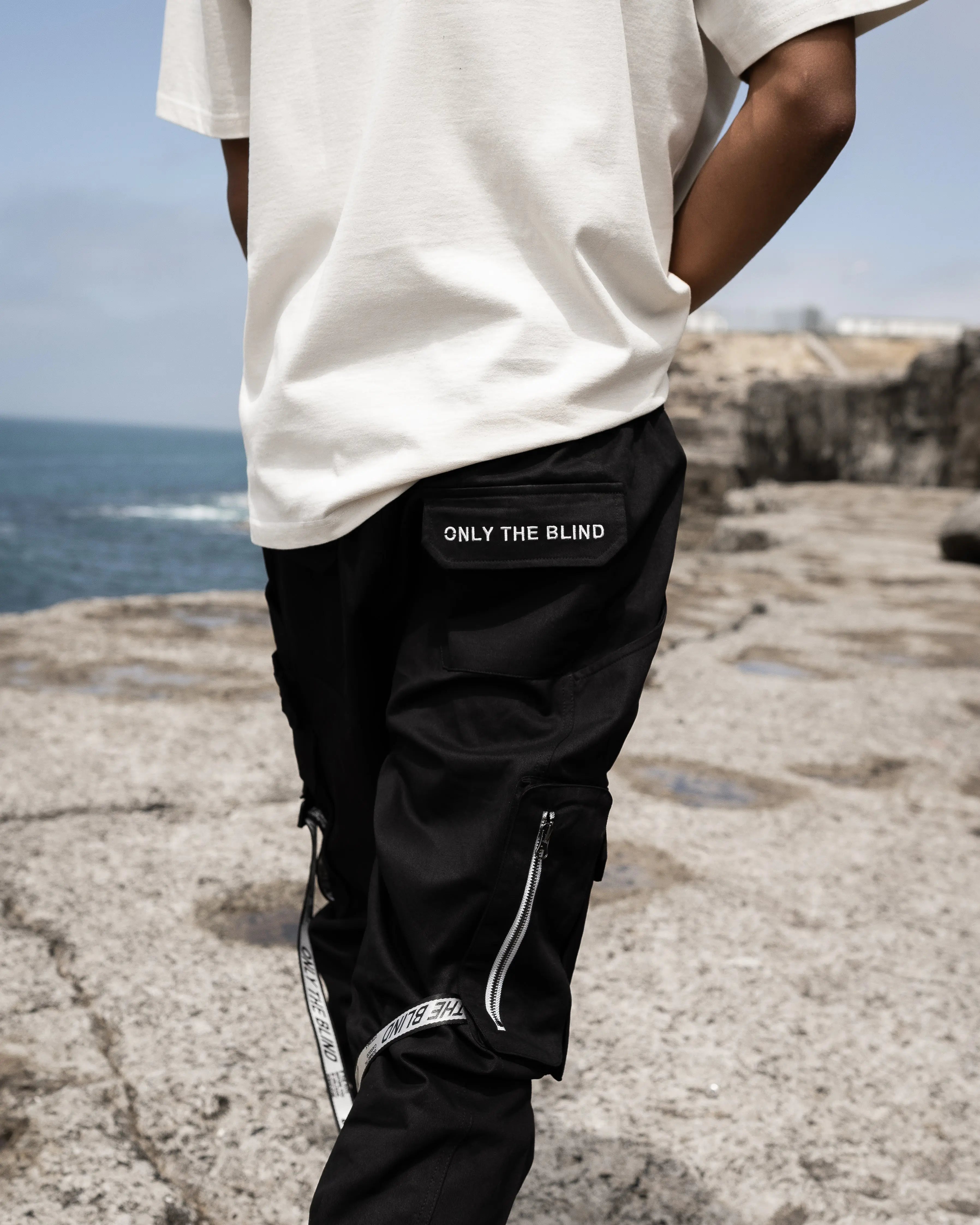 Black/White Strapped Cargo Bottoms