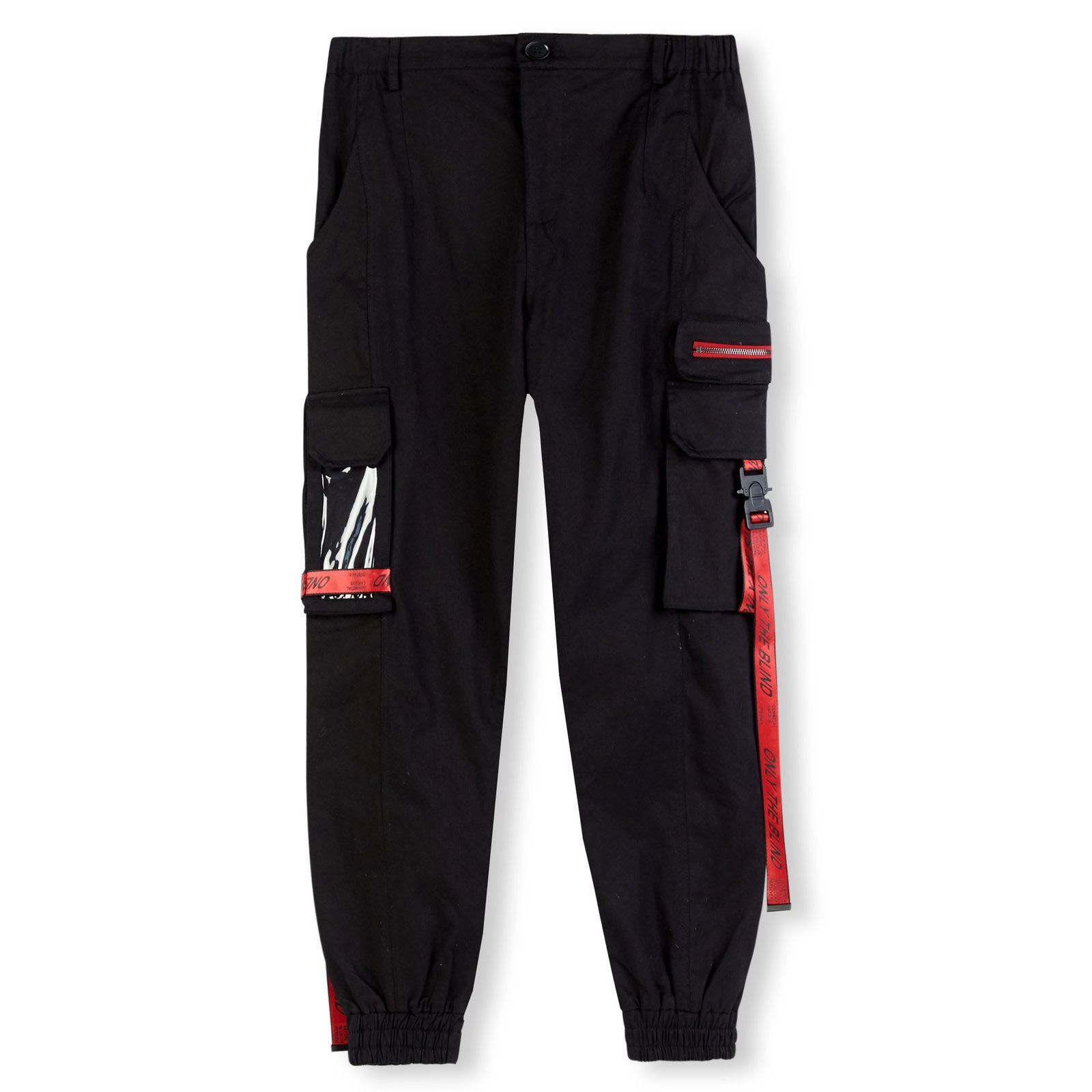 Black/Red Strapped Cargo Bottoms
