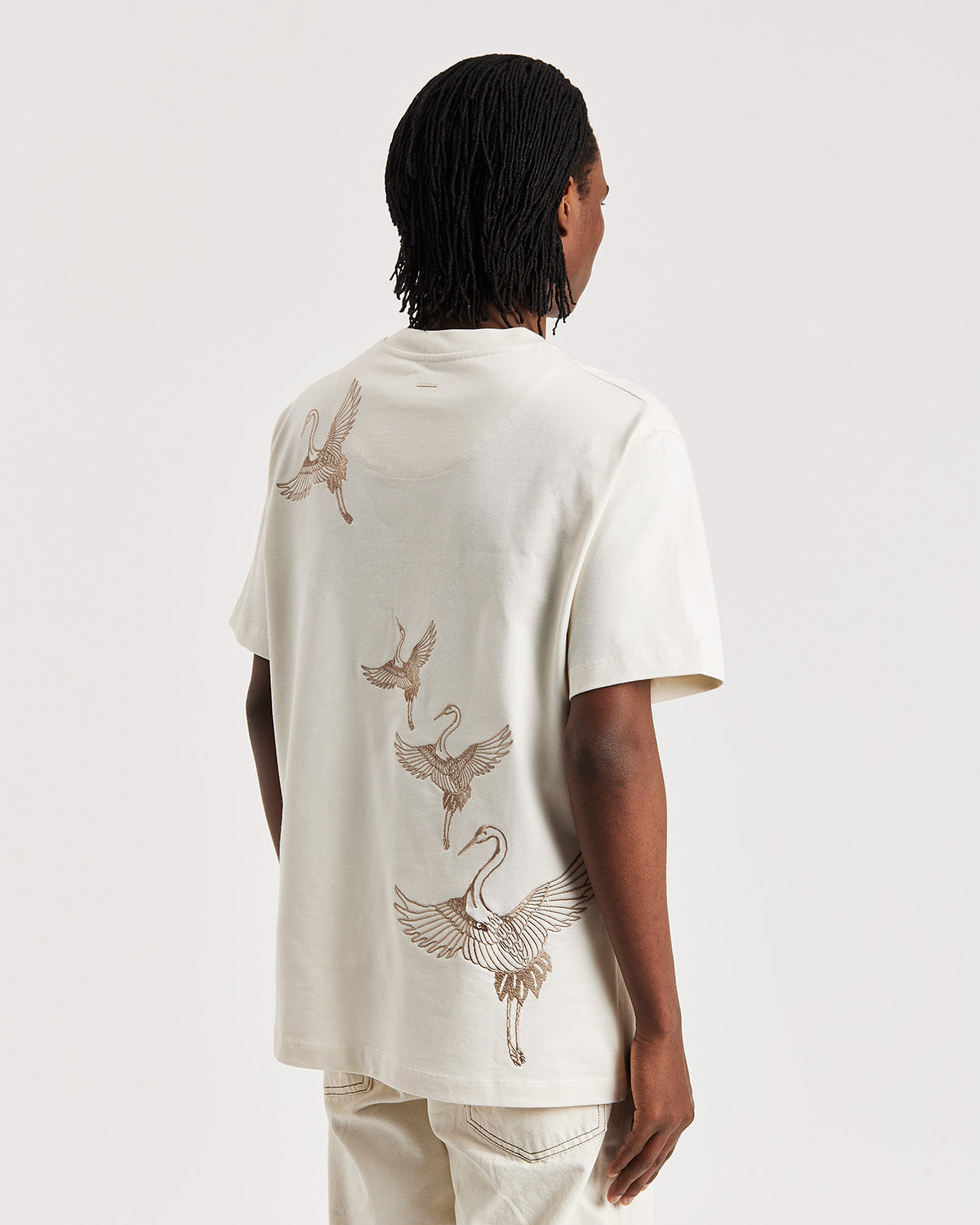 Ivory Crane Embroidered T-shirt