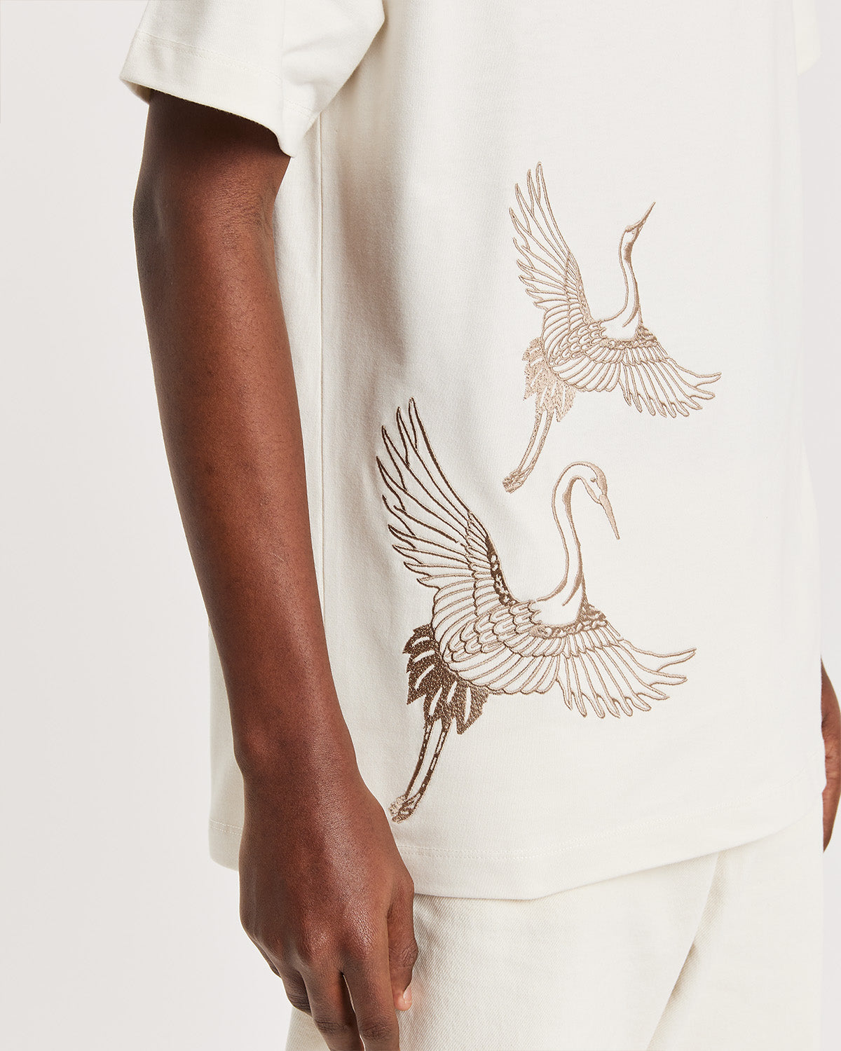 Ivory Crane Embroidered T-shirt