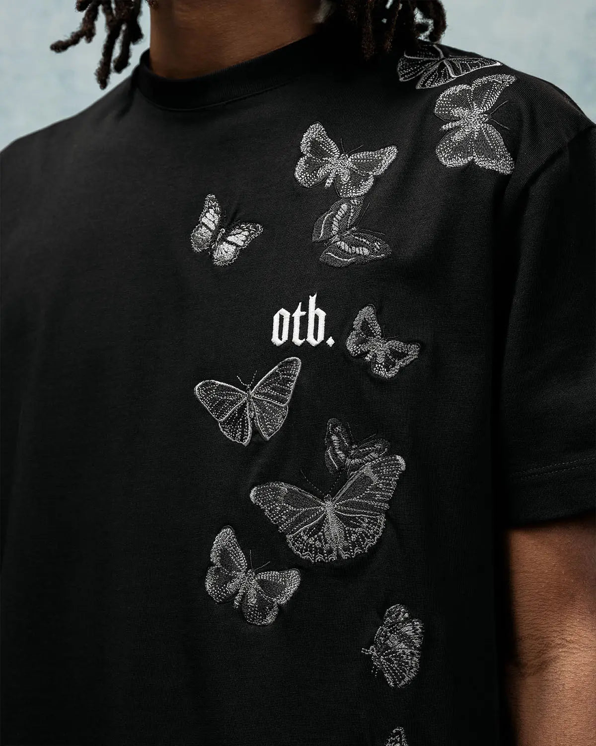 Black Embroidered Butterfly T-Shirt