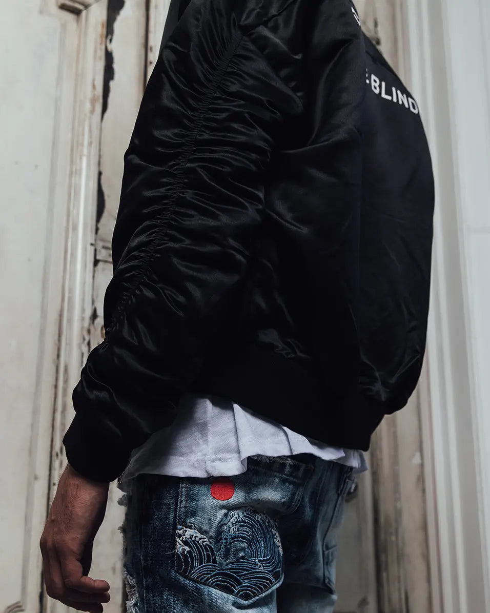 SIGNATURE SATIN BLACK BOMBER