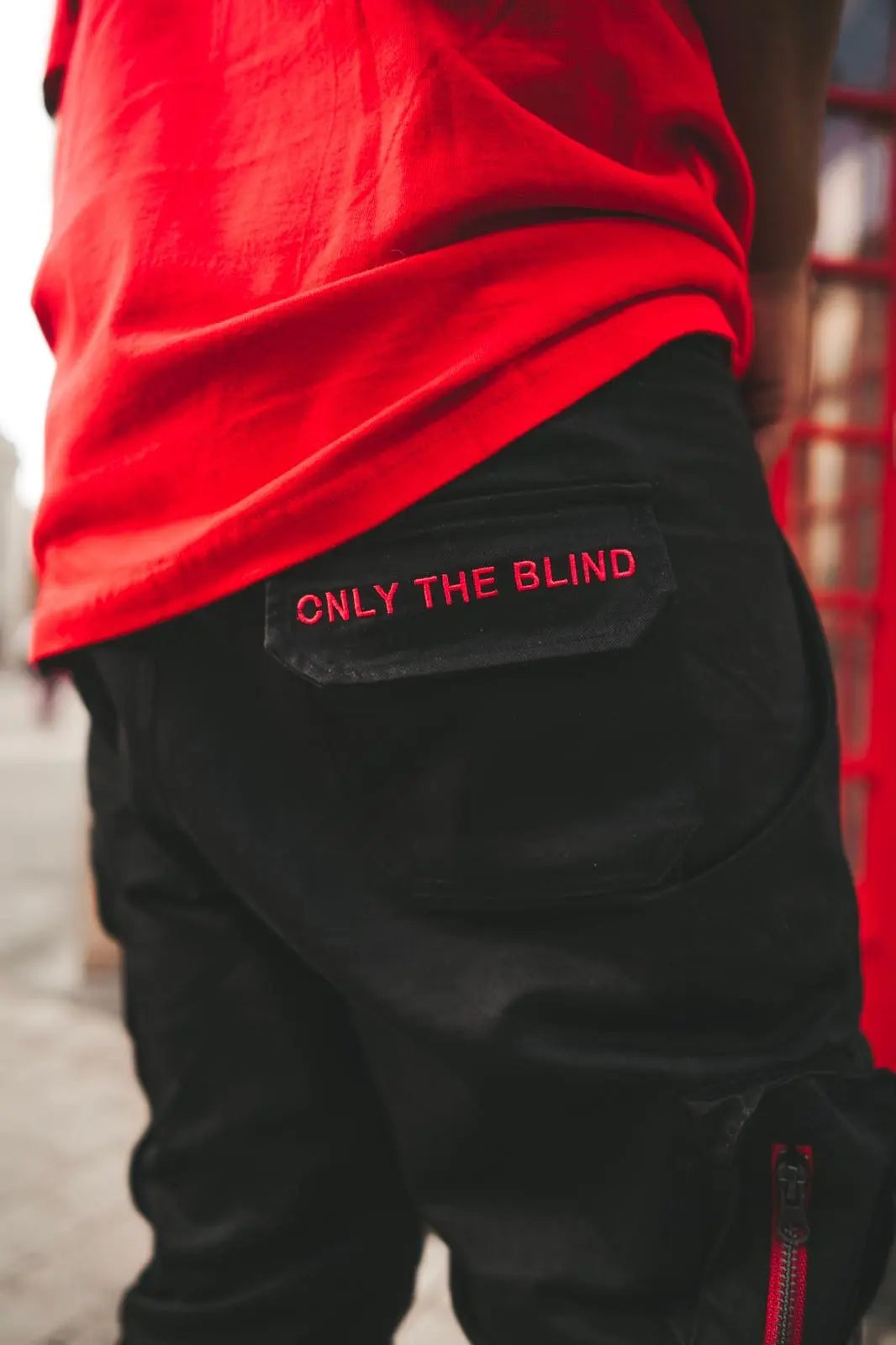 Black/Red Strapped Cargo Bottoms