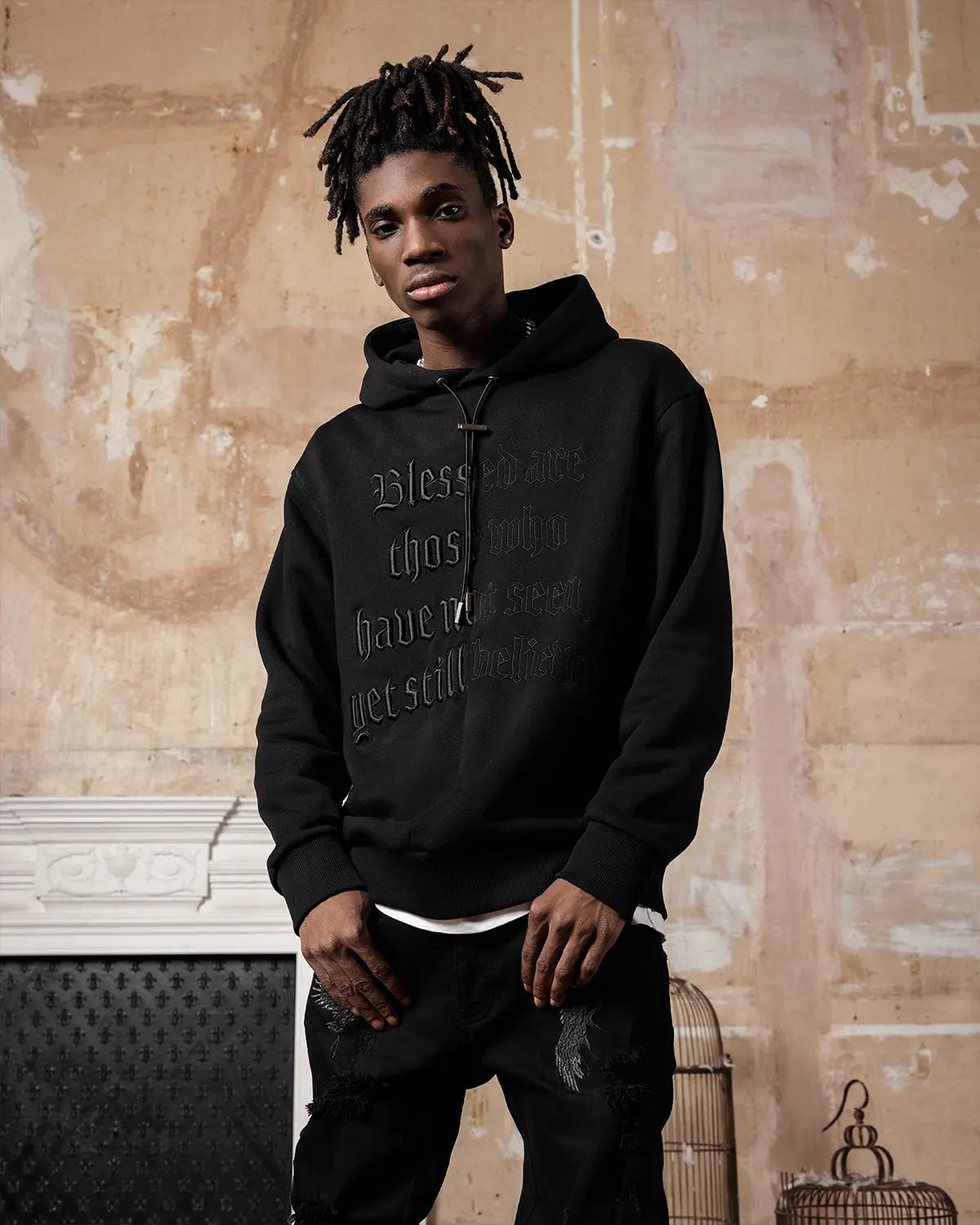 BLACK SPLIT STATEMENT HOODIE