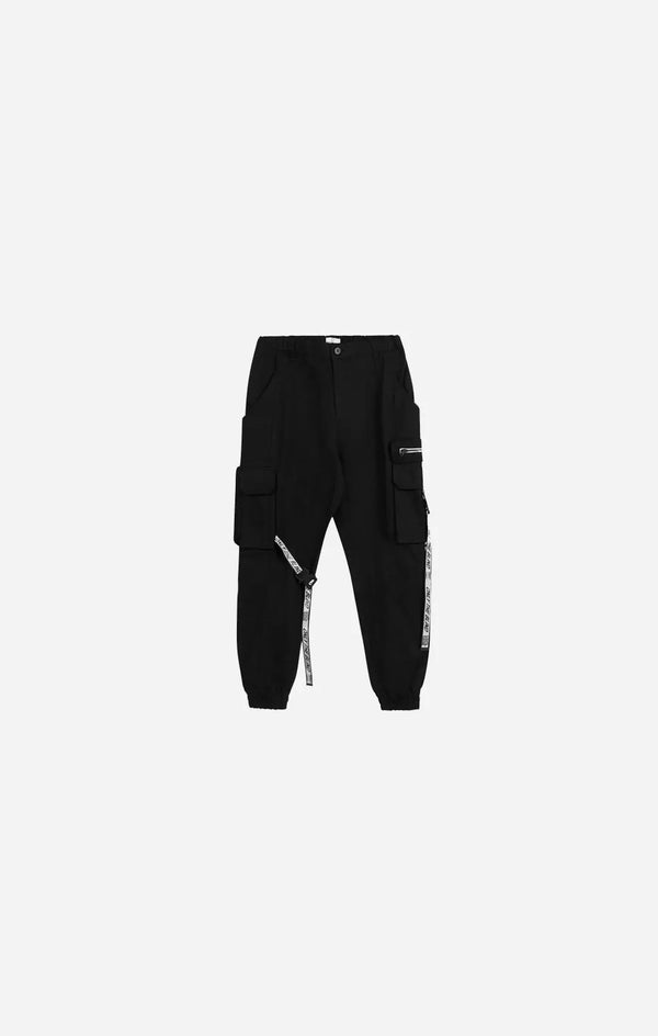 Black/White Strapped Cargo Bottoms