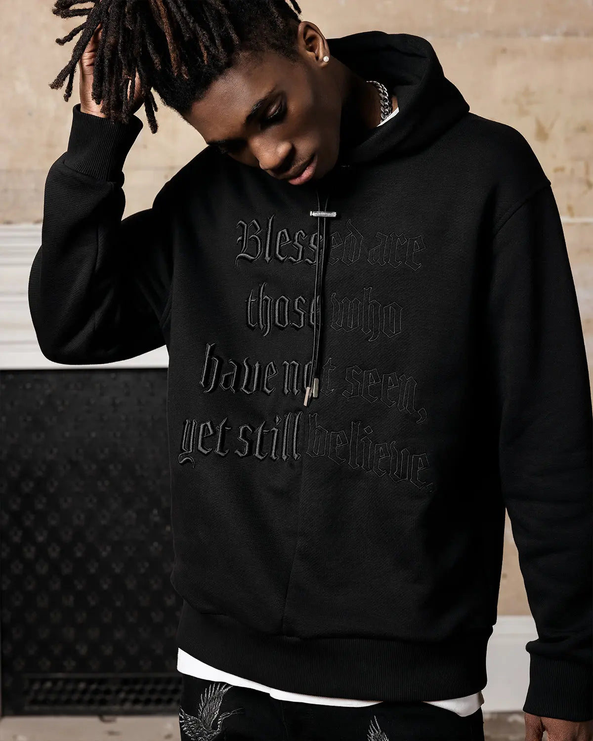 BLACK SPLIT STATEMENT HOODIE