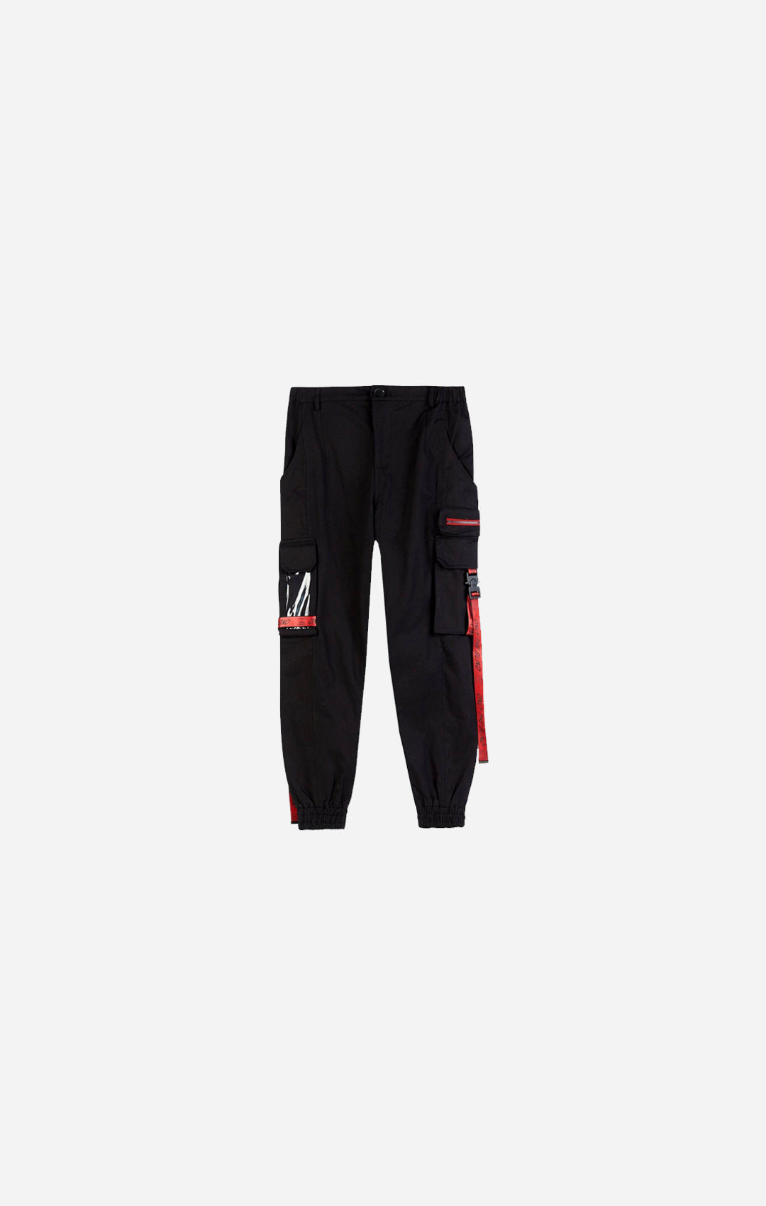 Black/Red Strapped Cargo Bottoms